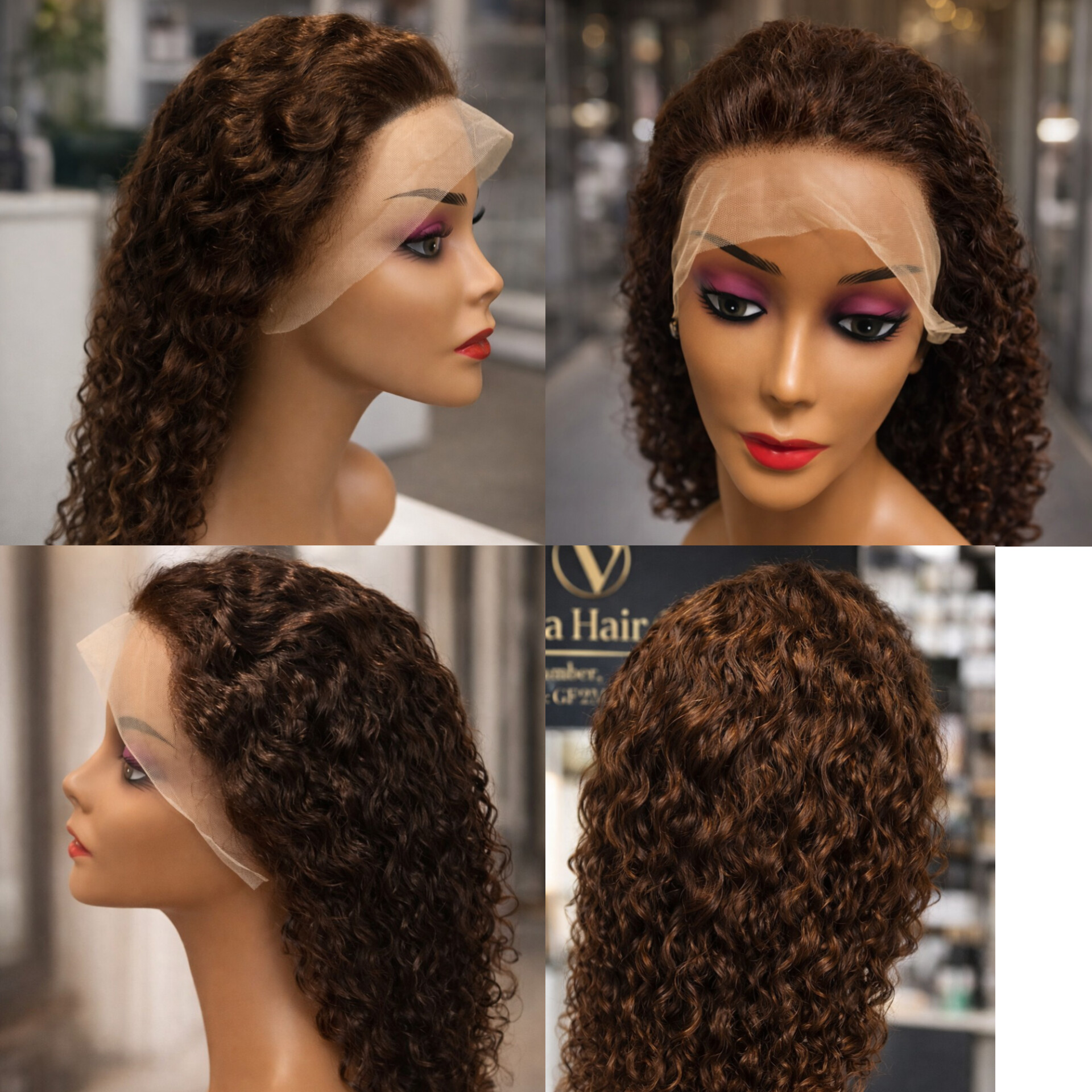 water wave wigs are available in different colours ( black , burgundy, and coffee brown) .snf  each size ( length) has its own price