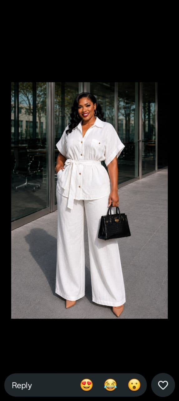 white linen 2 piece outfit