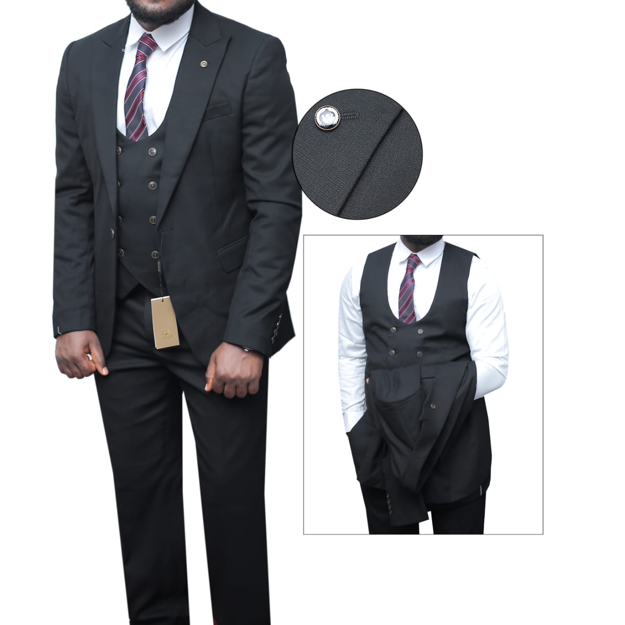 Turkish 3 piece black suit with a tie and a shirt